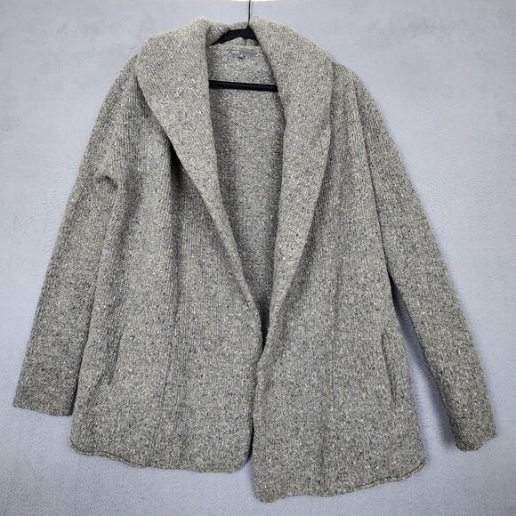 Vince Sweater Womens Medium Gray Hooded Open Front Wool Blend Cardigan 72676 - Picture 2 of 13